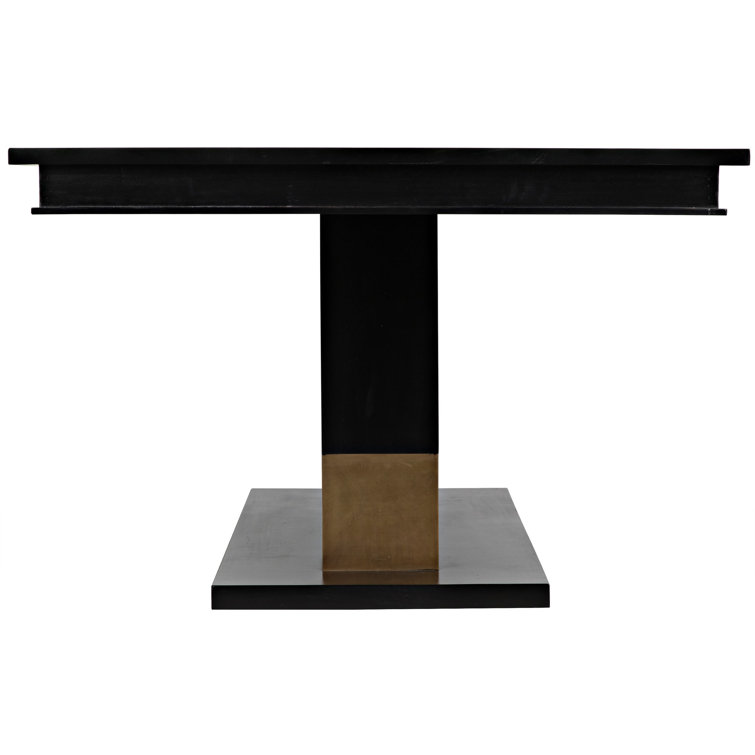 Ravenko Hand-Rubbed Black Mahogany Dining Table with Brass Accents