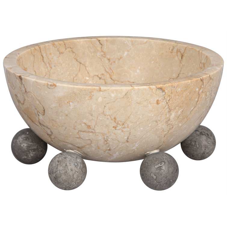 Handmade Beige Marble Decorative Bowl with Gray Spheres