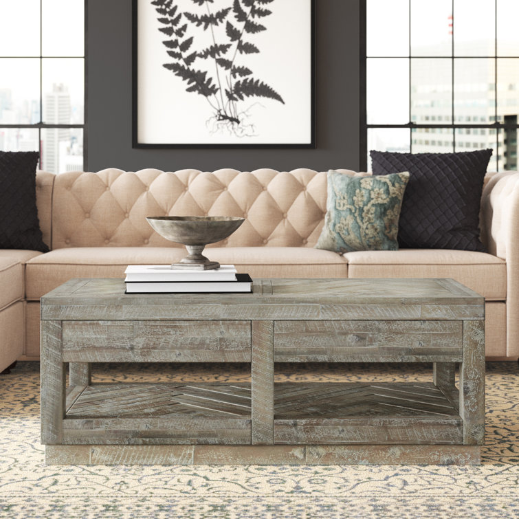 Rustic Latte Solid Wood Coffee Table with Storage