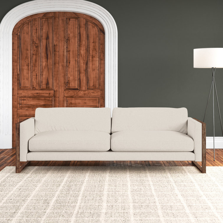 Thames Cream Linen & Distressed Natural Wood Track Arm Sofa