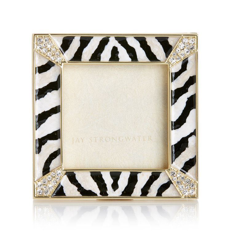 Gold Zebra Striped 2.75" Square Frame with Crystals