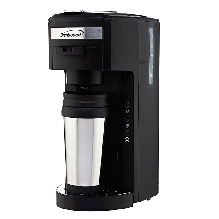 Brentwood Black and Stainless Steel Single Serve Coffee Maker with Travel Mug