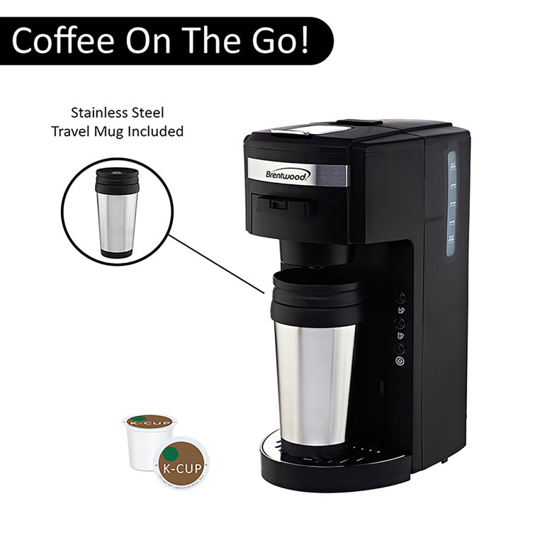 Brentwood Black and Stainless Steel Single Serve Coffee Maker with Travel Mug