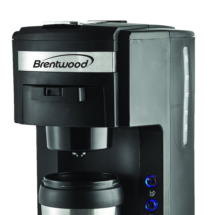 Brentwood Black and Stainless Steel Single Serve Coffee Maker with Travel Mug