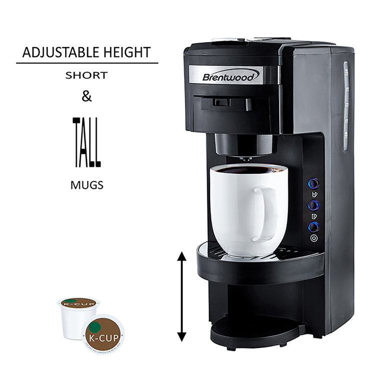 Brentwood Black and Stainless Steel Single Serve Coffee Maker with Travel Mug
