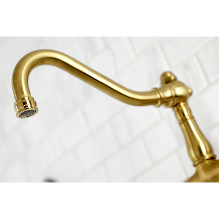 Vintage Brushed Brass Wall Mount Bathroom Faucet with Lever Handles