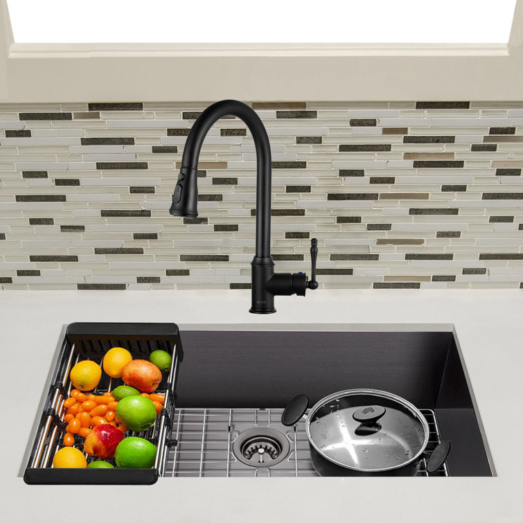 Matte Black Stainless Steel 32" Single Bowl Undermount Kitchen Sink with Faucet