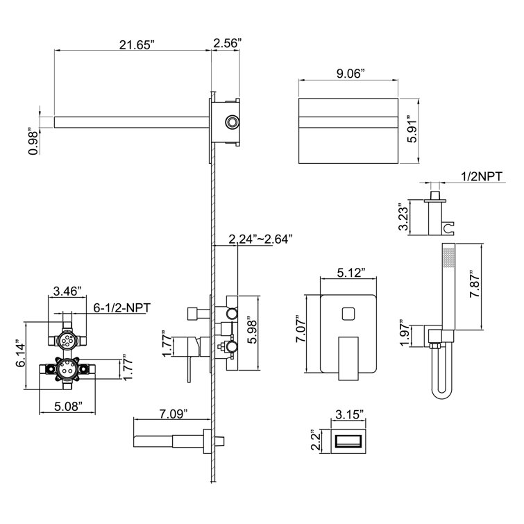 8-Inch Matte Black Multi-Head Rain Shower System with Filter