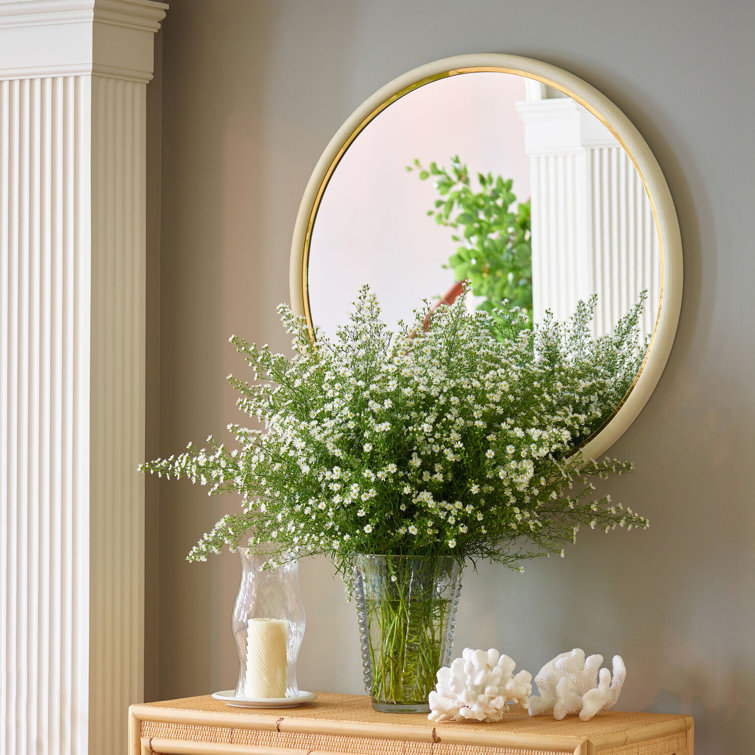 Cream Round Classic Wall Mirror with Engineered Wood Frame