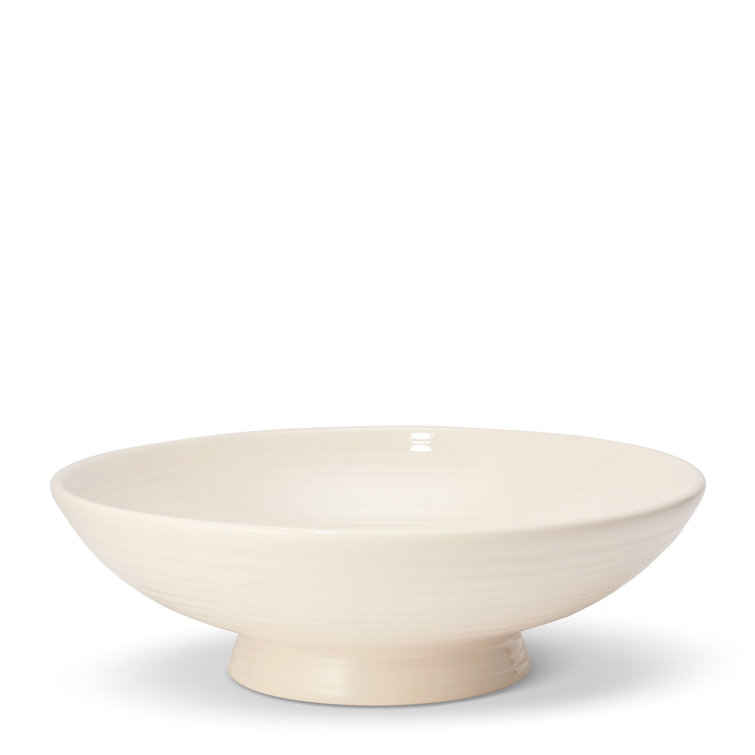 Ivory Round Ceramic Pedestal Serving Bowl