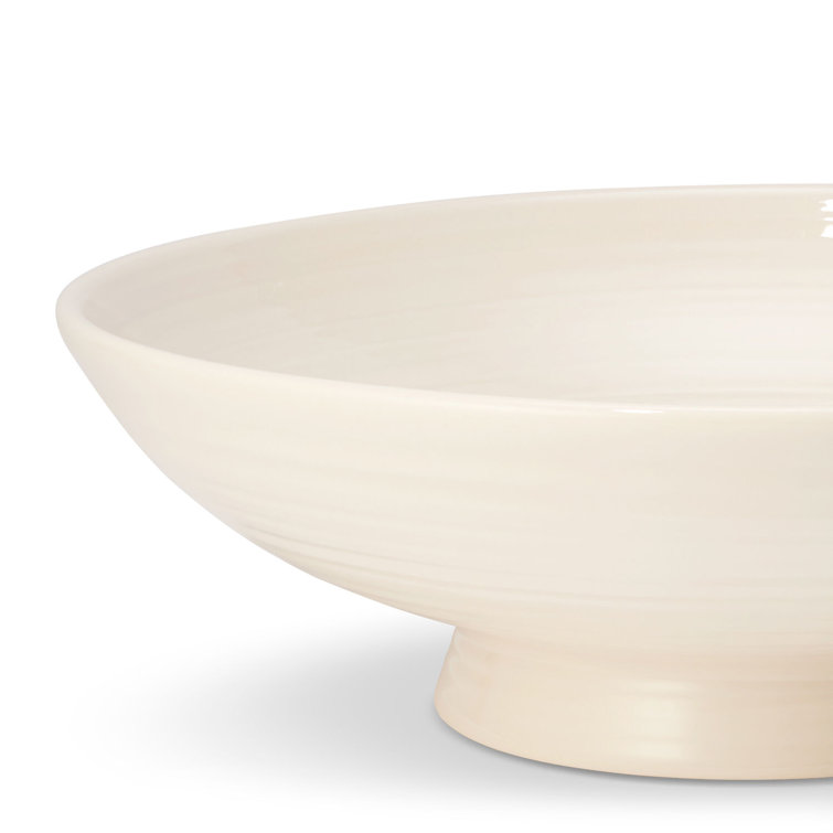 Ivory Round Ceramic Pedestal Serving Bowl