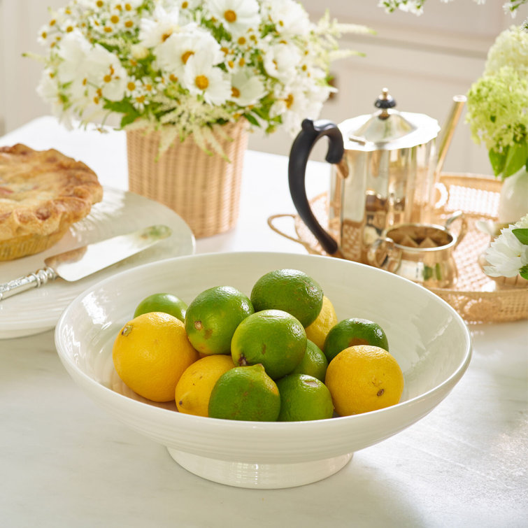 Ivory Round Ceramic Pedestal Serving Bowl