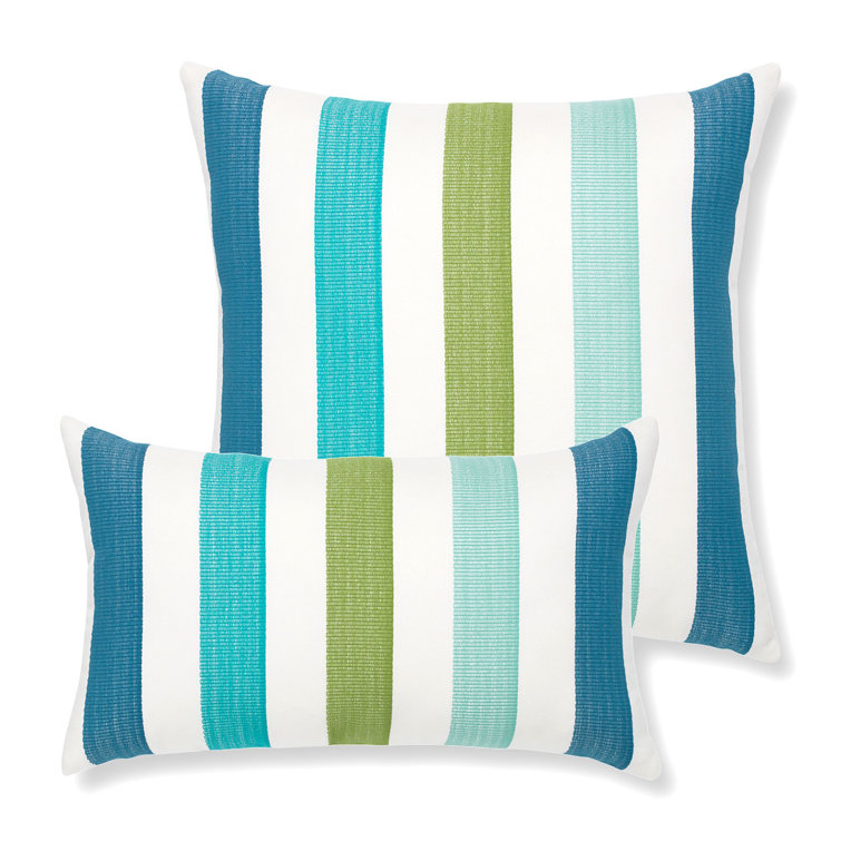 Aqua and Kiwi Stripe Outdoor Square Pillow