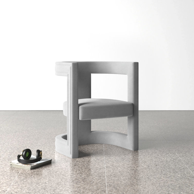 Ada Grey Velvet Birch Wood Accent Chair with Cut-Out Design