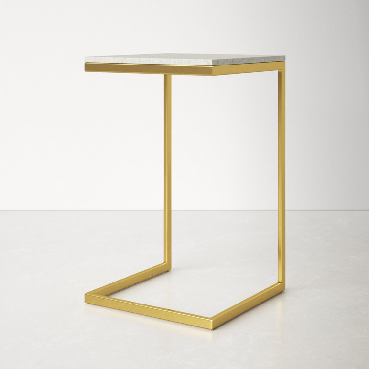 Antique Gold & White Marble Square End Table
