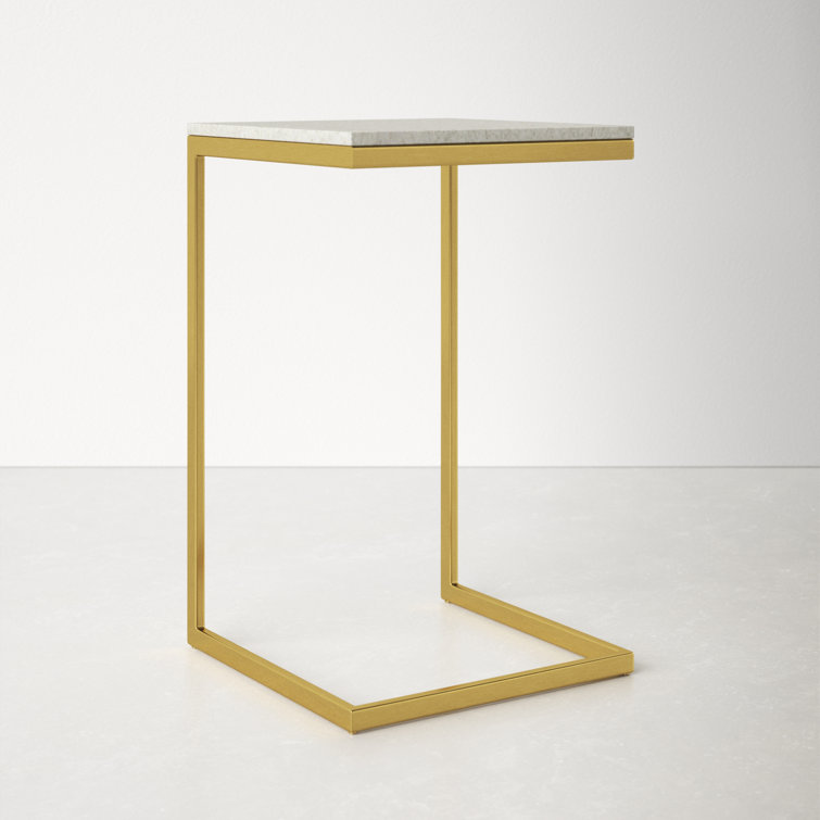 Antique Gold & White Marble Square End Table