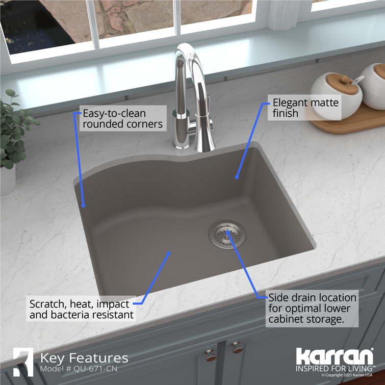 Karran 24" Concrete Quartz Single Bowl Kitchen Sink