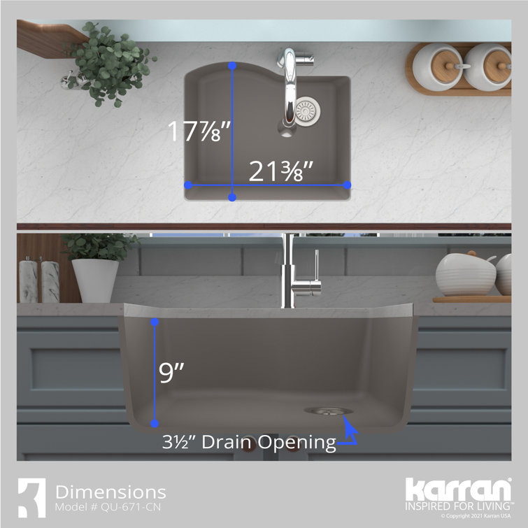Karran 24" Concrete Quartz Single Bowl Kitchen Sink