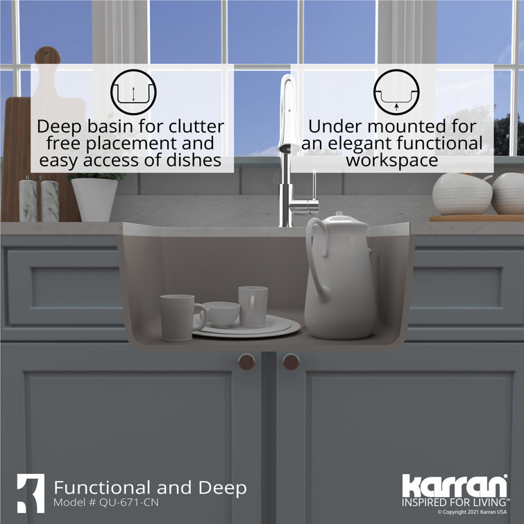 Karran 24" Concrete Quartz Single Bowl Kitchen Sink