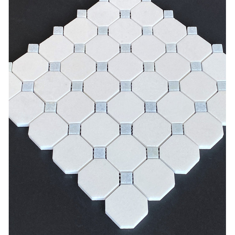 2" x 2" Thassos White and Blue Celeste Marble Mosaic Tile