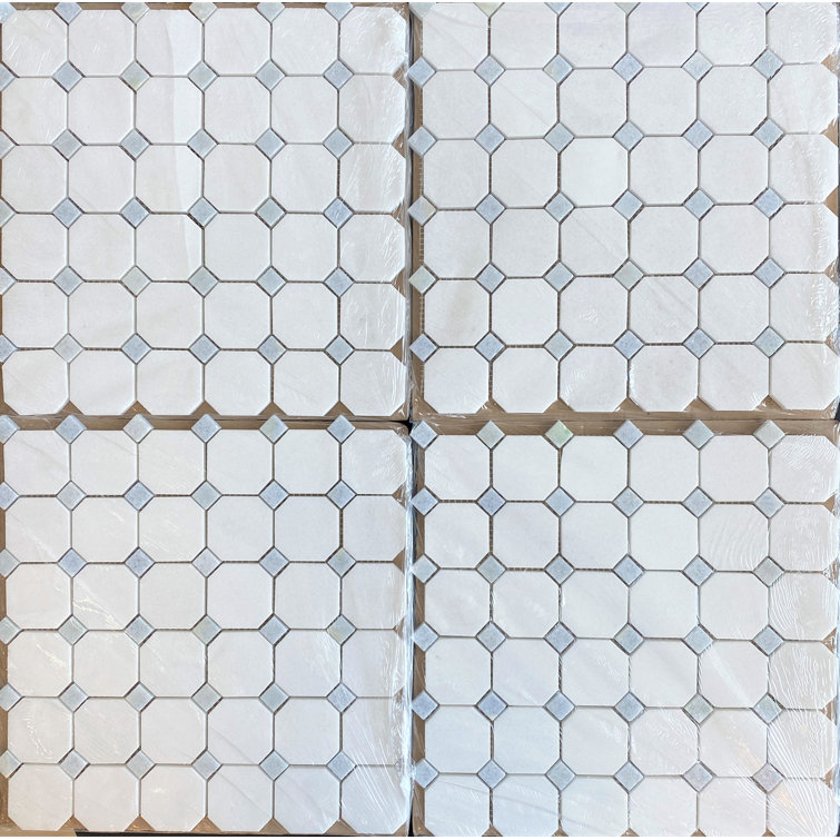2" x 2" Thassos White and Blue Celeste Marble Mosaic Tile