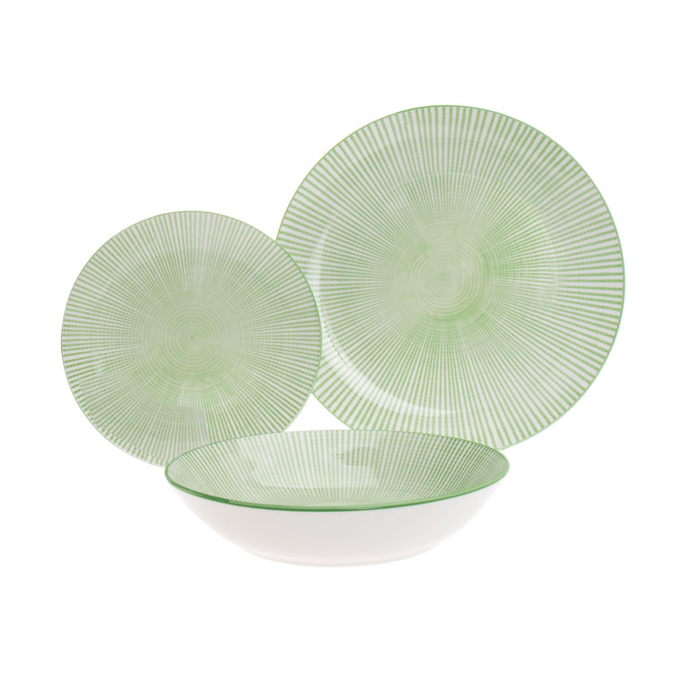 Sage and White Porcelain 12-Piece Dinnerware Set, Service for 4