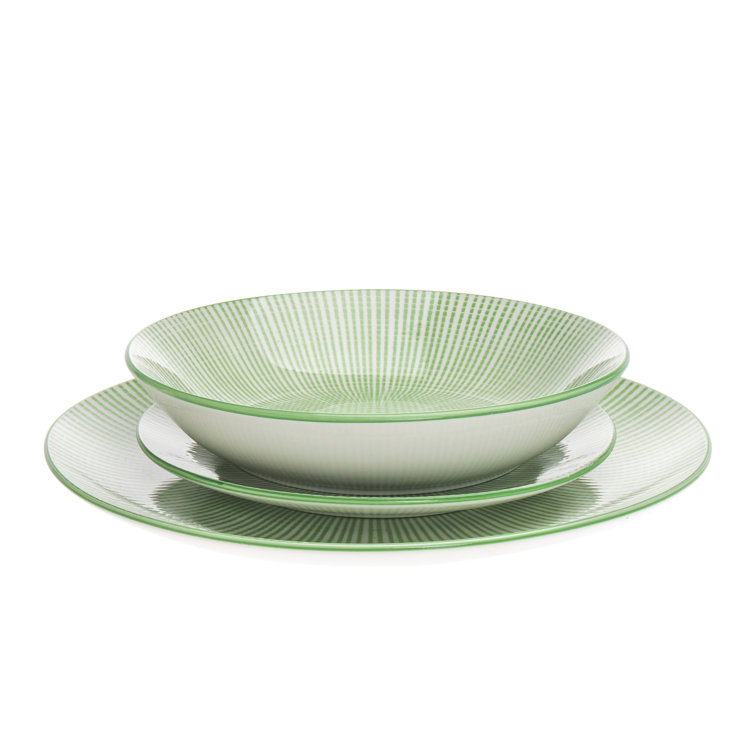 Sage and White Porcelain 12-Piece Dinnerware Set, Service for 4