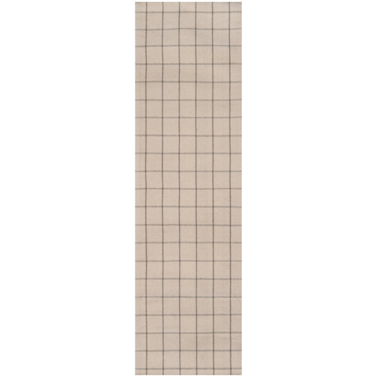 Ivory Handwoven Wool Plaid Runner Rug 2'3" x 8'