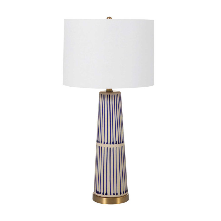 Navy and White Ceramic Table Lamp with Brass Accents