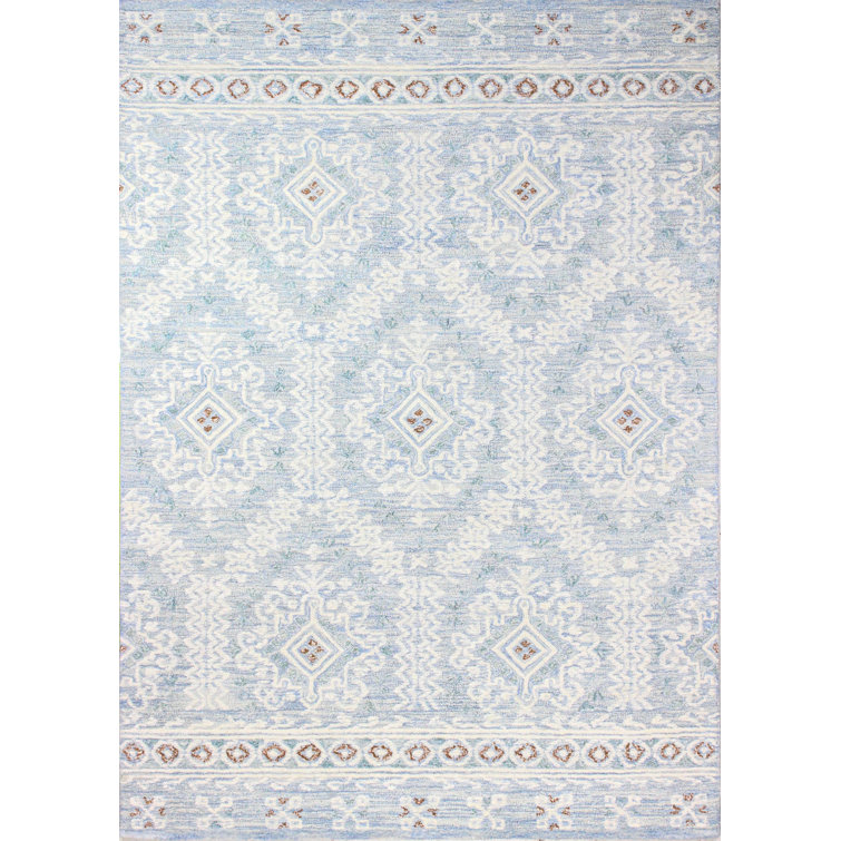 Light Blue Handmade Wool Tufted Geometric 5' x 7' Area Rug
