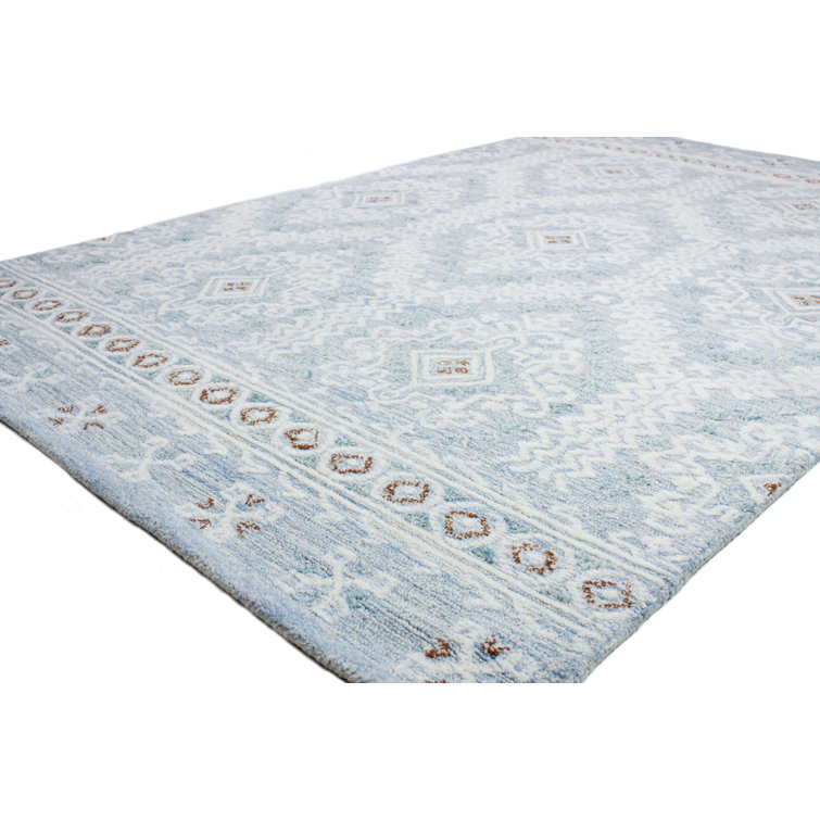 Light Blue Handmade Wool Tufted Geometric 5' x 7' Area Rug