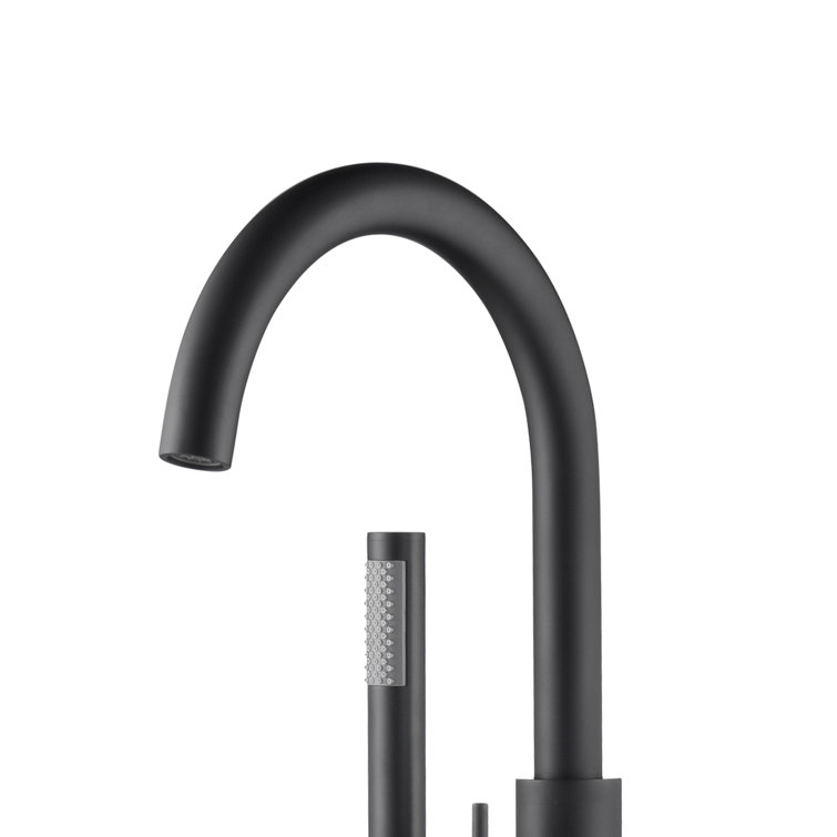 Matte Black Brass Freestanding Tub Filler with Diverter