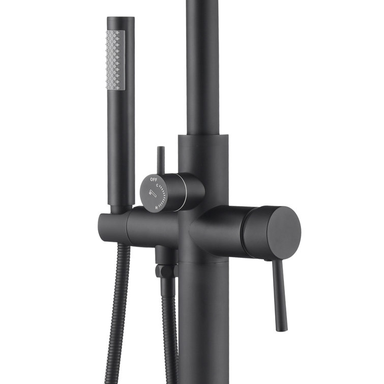 Matte Black Brass Freestanding Tub Filler with Diverter