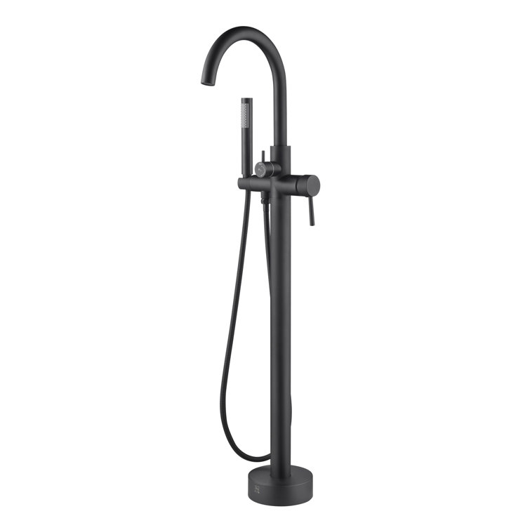 Matte Black Brass Freestanding Tub Filler with Diverter