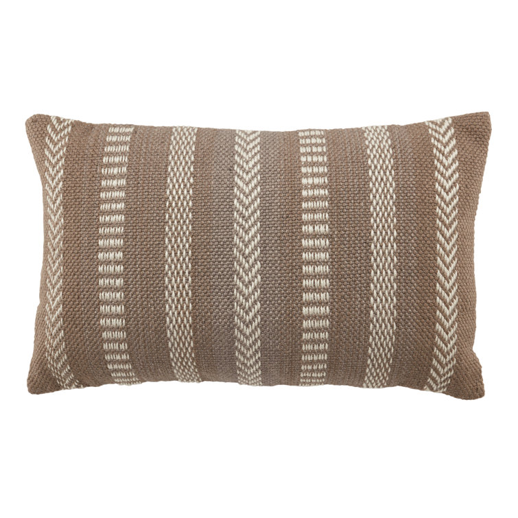 Taupe and Beige Embroidered Rectangular Lumbar Pillow