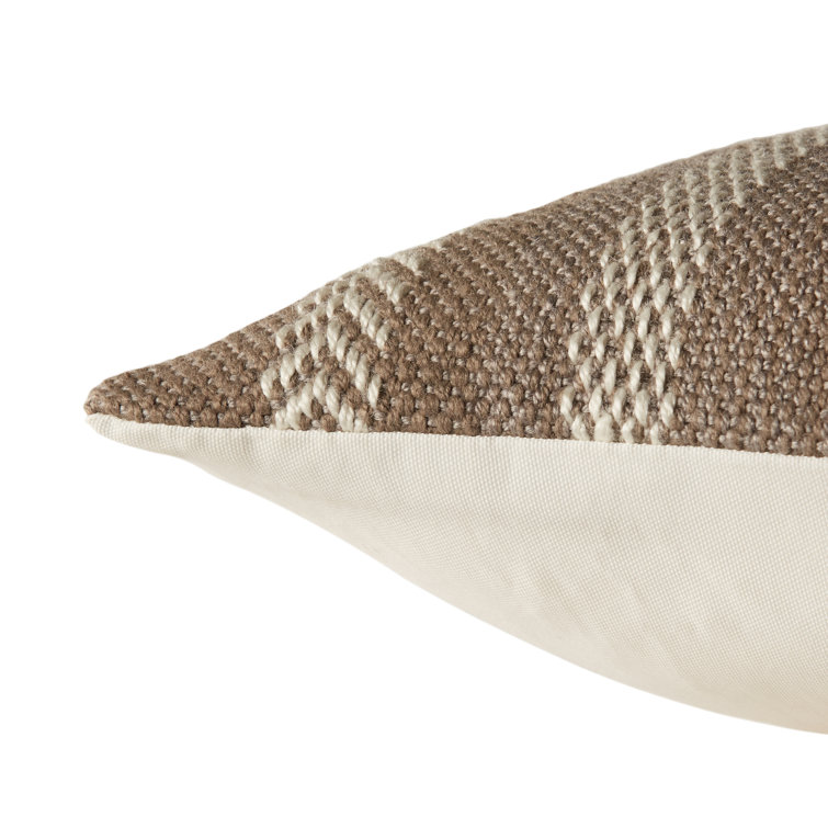 Taupe and Beige Embroidered Rectangular Lumbar Pillow