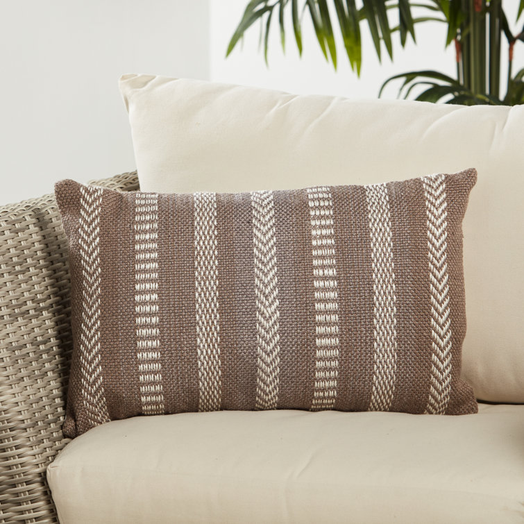 Taupe and Beige Embroidered Rectangular Lumbar Pillow