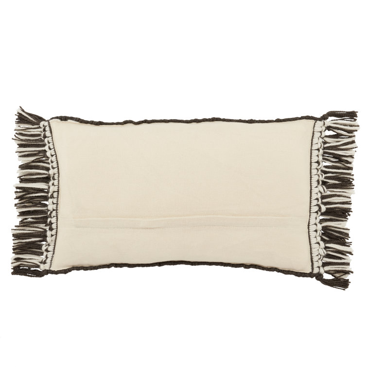 Black and Ivory Rectangular Bohemian Tassel Throw Pillow