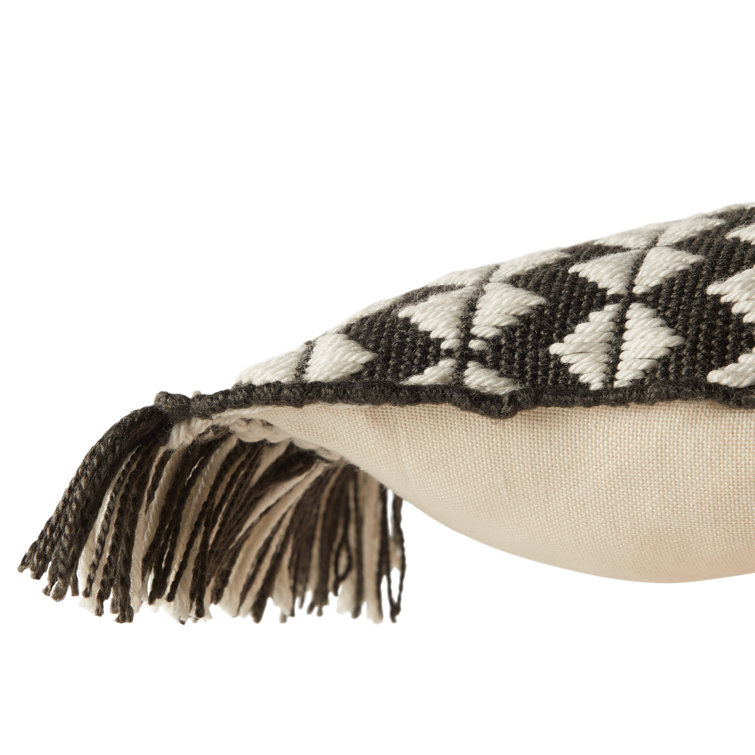 Black and Ivory Rectangular Bohemian Tassel Throw Pillow