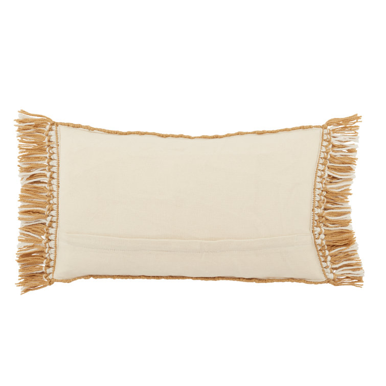 Black and Ivory Rectangular Bohemian Tassel Throw Pillow