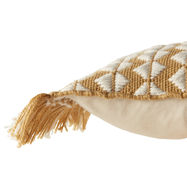 Black and Ivory Rectangular Bohemian Tassel Throw Pillow