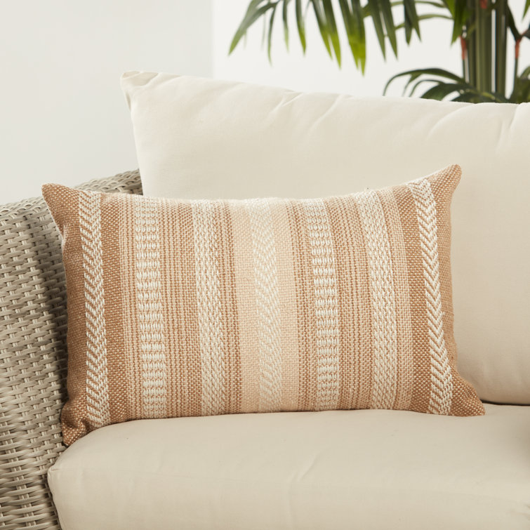 Taupe and Beige Embroidered Rectangular Lumbar Pillow