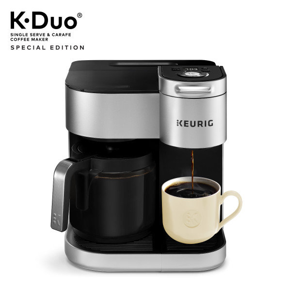 Silver Programmable Drip Coffee Maker with Carafe and K-Cup Pod
