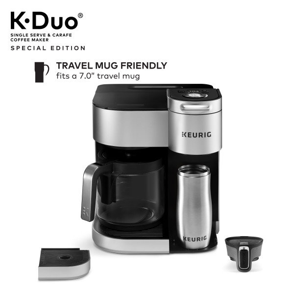 Silver Programmable Drip Coffee Maker with Carafe and K-Cup Pod