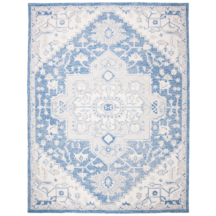 Percy Hand-Knotted Blue & Ivory Wool Rectangular Rug 9' x 12'