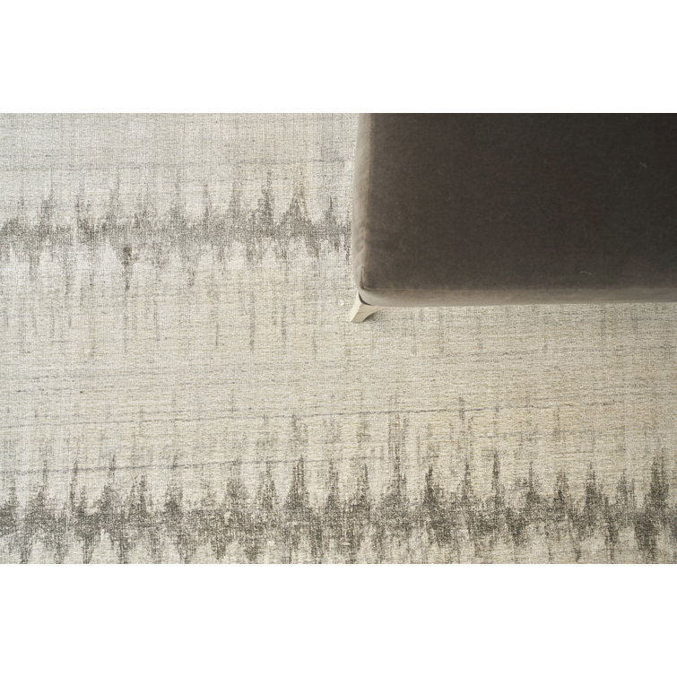 Handmade Ivory and Silver Geometric Wool and Viscose Area Rug