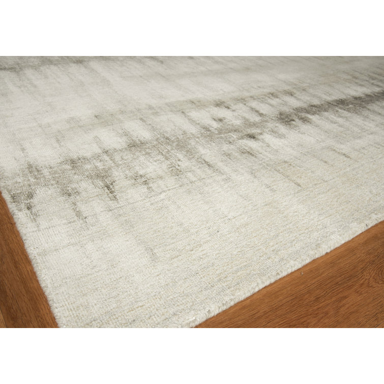 Handmade Ivory and Silver Geometric Wool and Viscose Area Rug