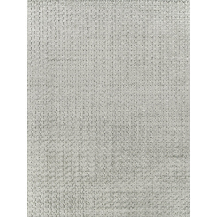 Handmade Light Green Geometric Viscose Cotton Rug 9' x 12'