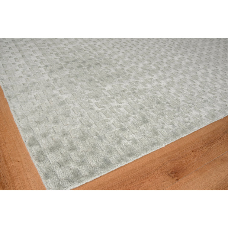 Handmade Light Green Geometric Viscose Cotton Rug 9' x 12'