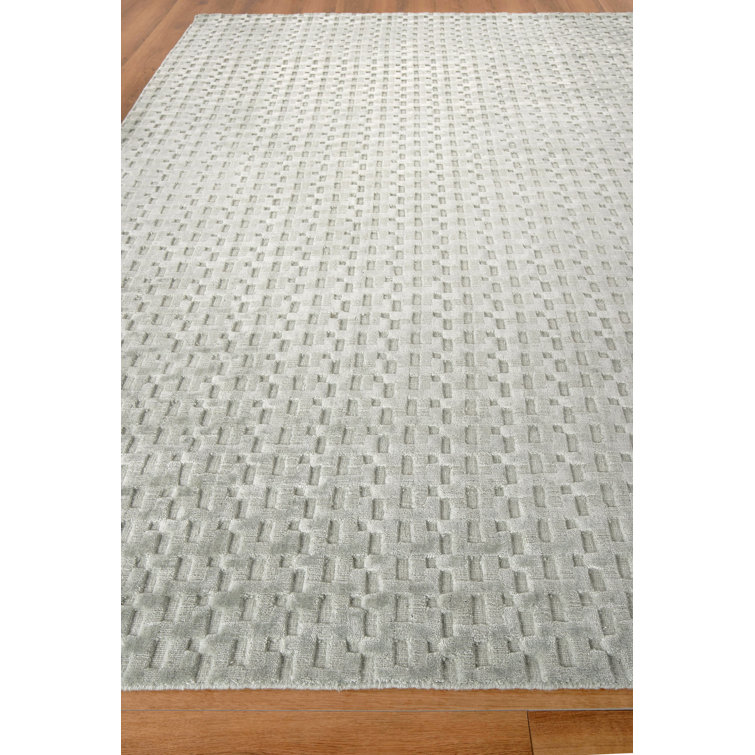 Handmade Light Green Geometric Viscose Cotton Rug 9' x 12'